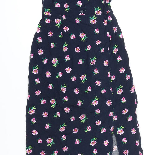 Dorothy Perkins Womens Blue Floral Viscose A-Line Size 6 Square Neck