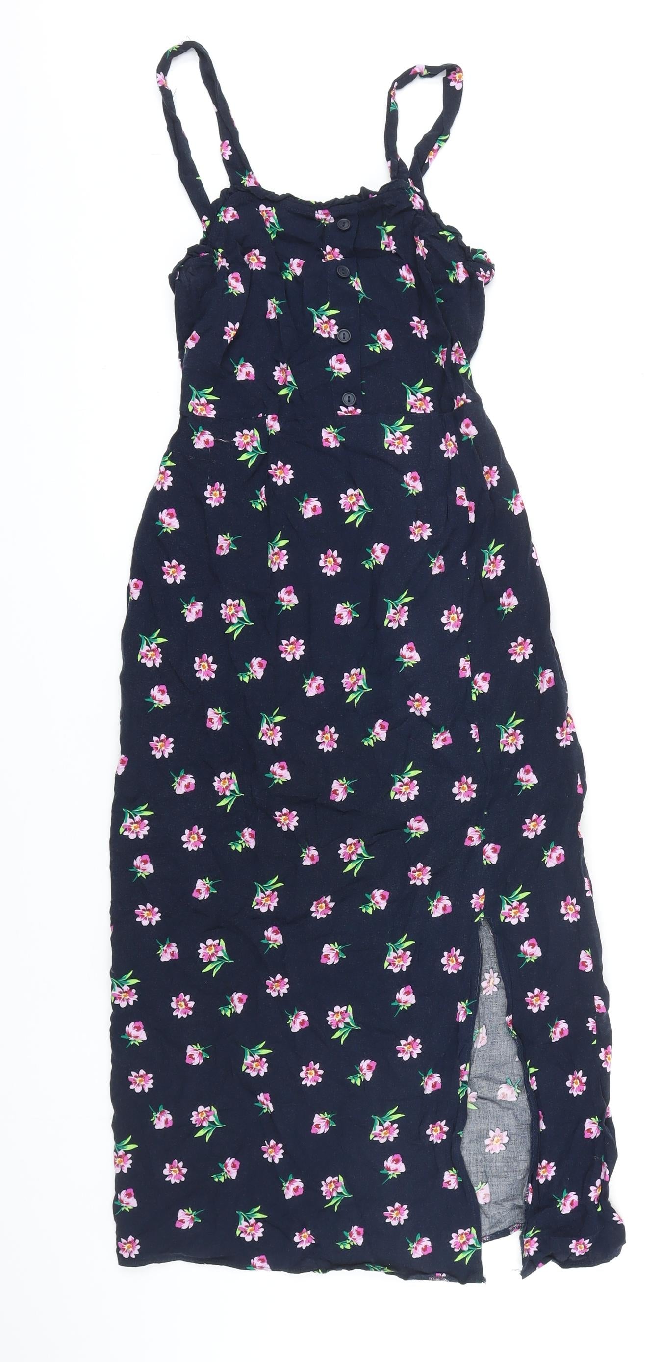 Dorothy Perkins Womens Blue Floral Viscose A-Line Size 6 Square Neck