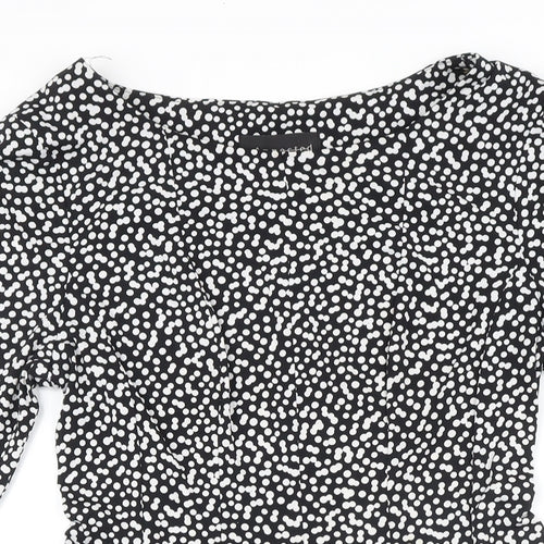 Connected Apparel Womens Black Polka Dot Polyester A-Line Size 10 Boat Neck