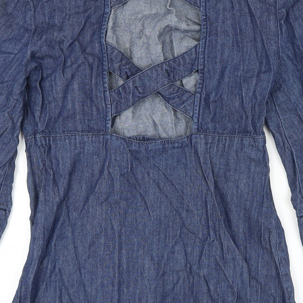 Cooperative Womens Blue 100% Cotton A-Line Size XS Boat Neck Zip