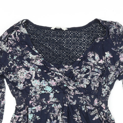 Fatface Womens Blue Floral Viscose A-Line Size 6 V-Neck