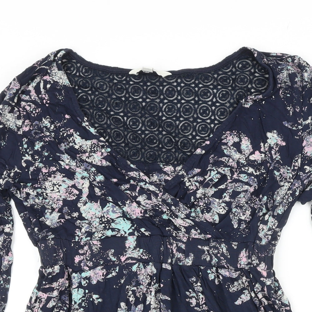 Fatface Womens Blue Floral Viscose A-Line Size 6 V-Neck