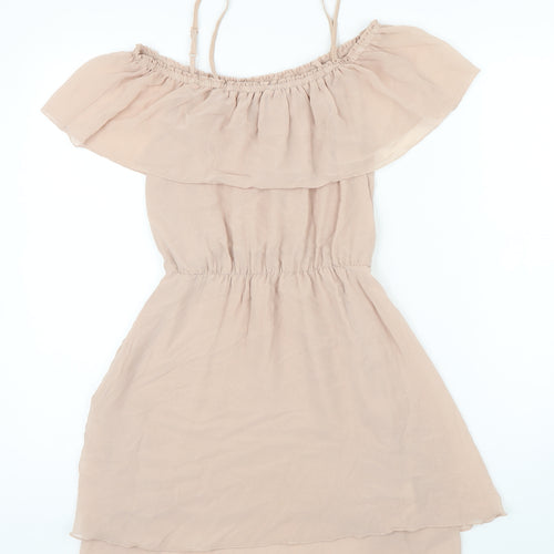 H&M Womens Beige Polyester Mini Size 8 Off the Shoulder