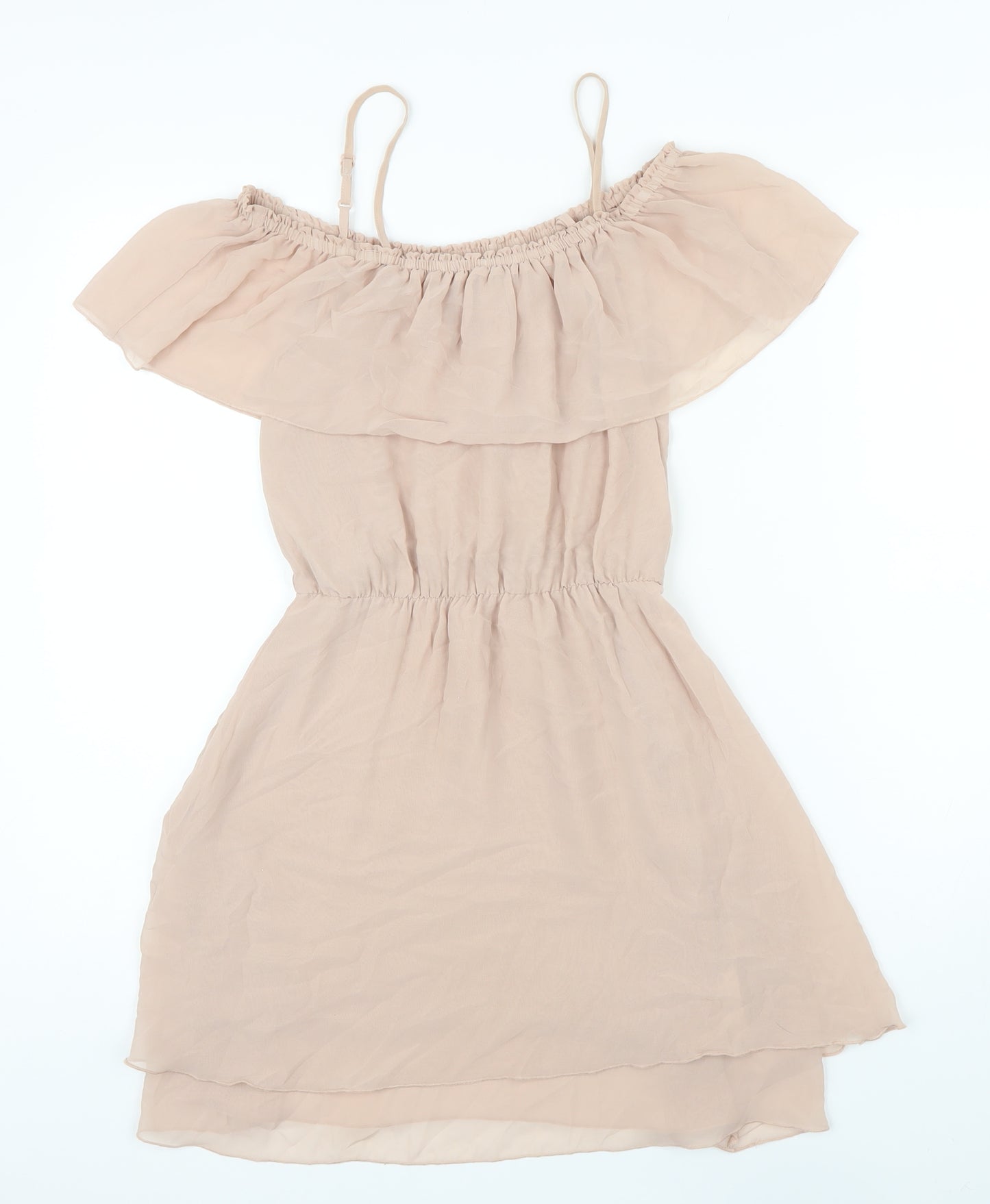 H&M Womens Beige Polyester Mini Size 8 Off the Shoulder