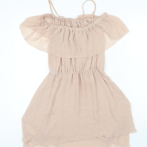 H&M Womens Beige Polyester Mini Size 8 Off the Shoulder