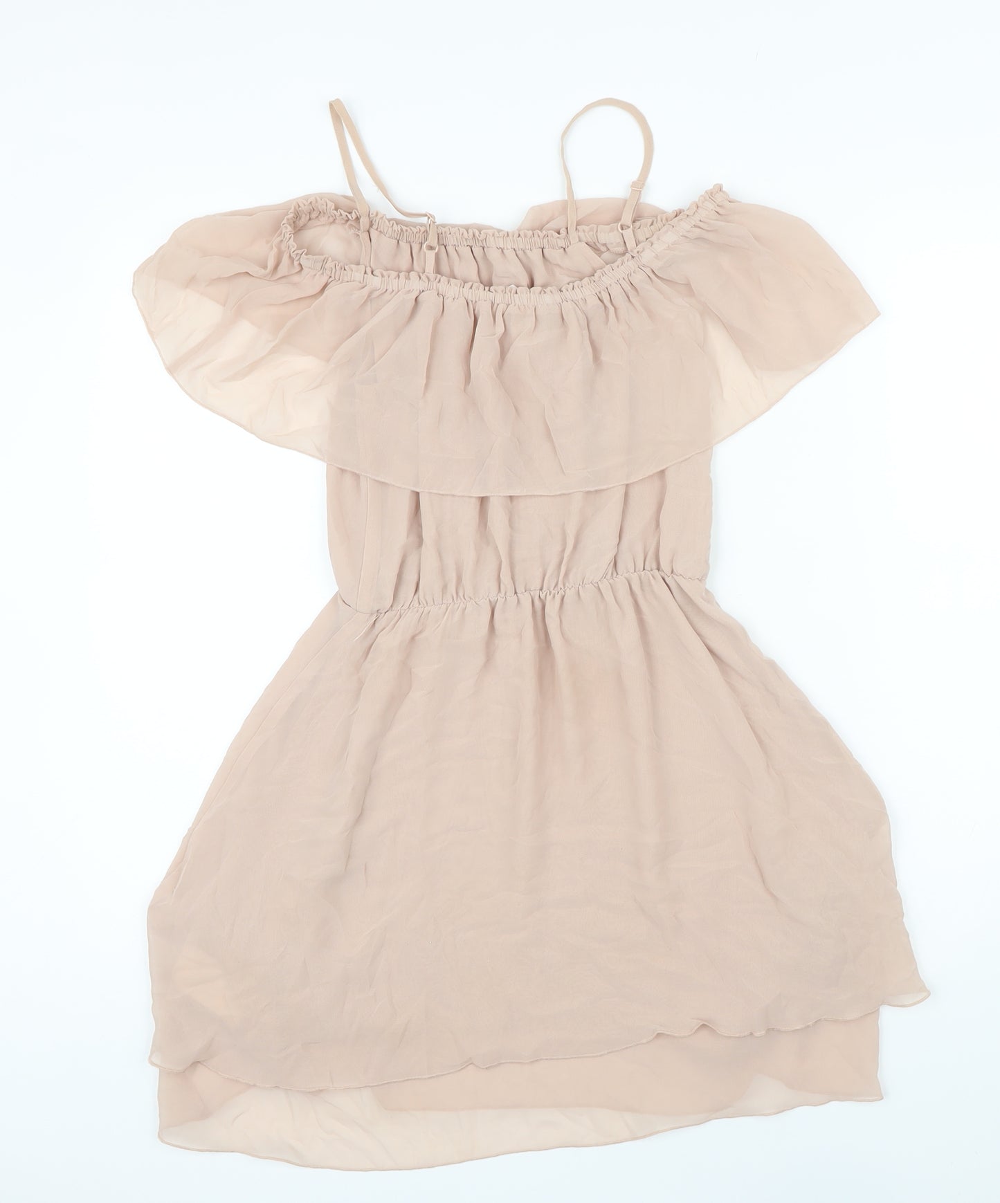 H&M Womens Beige Polyester Mini Size 8 Off the Shoulder