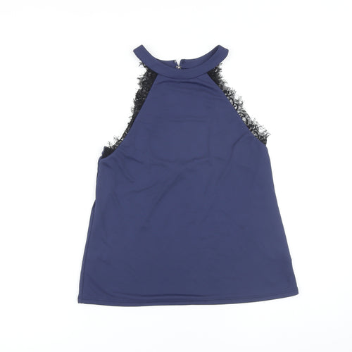 Topshop Womens Blue Polyester Cropped Blouse Size 8 Round Neck