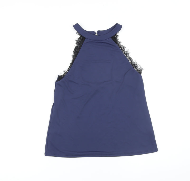 Topshop Womens Blue Polyester Cropped Blouse Size 8 Round Neck