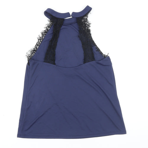 Topshop Womens Blue Polyester Cropped Blouse Size 8 Round Neck