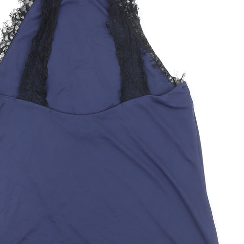Topshop Womens Blue Polyester Cropped Blouse Size 8 Round Neck