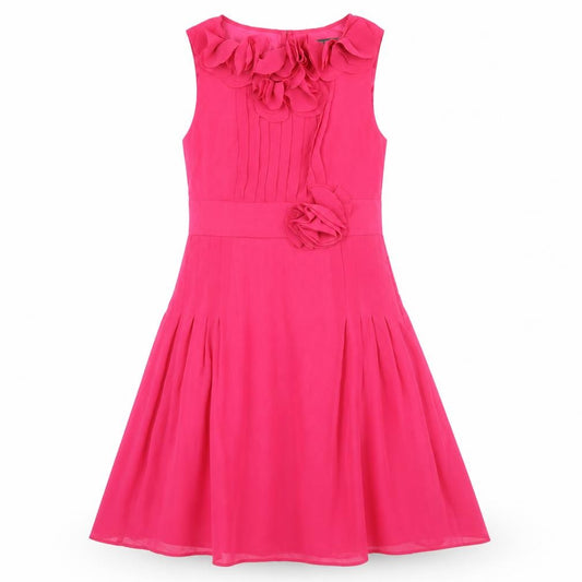 Front view of Fever London women’s pink polyester a-line, size UK 10, boat neck zip