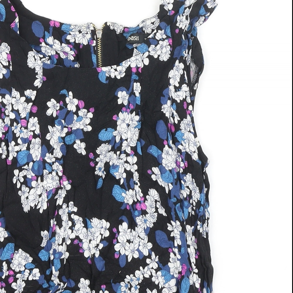 Oasis Womens Multicoloured Floral Viscose Tunic Blouse Size 10 Boat Neck