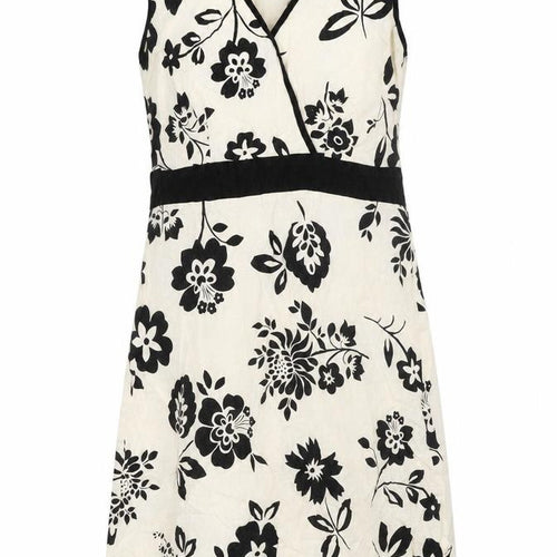 Mia Moda Womens Ivory Floral Linen A-Line Size 10 V-Neck Zip