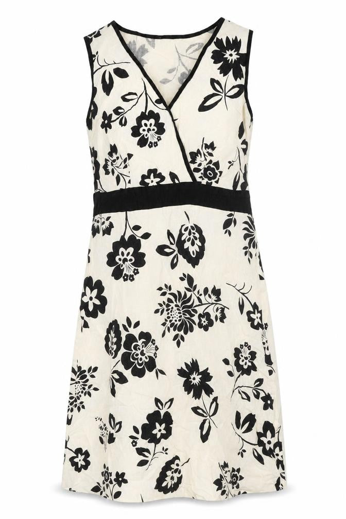 Mia Moda Womens Ivory Floral Linen A-Line Size 10 V-Neck Zip