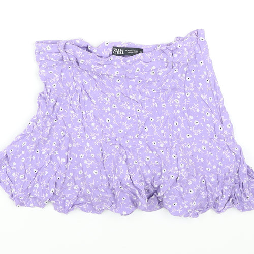 Zara Womens Purple Floral Viscose Mini Skort Size M Regular Zip