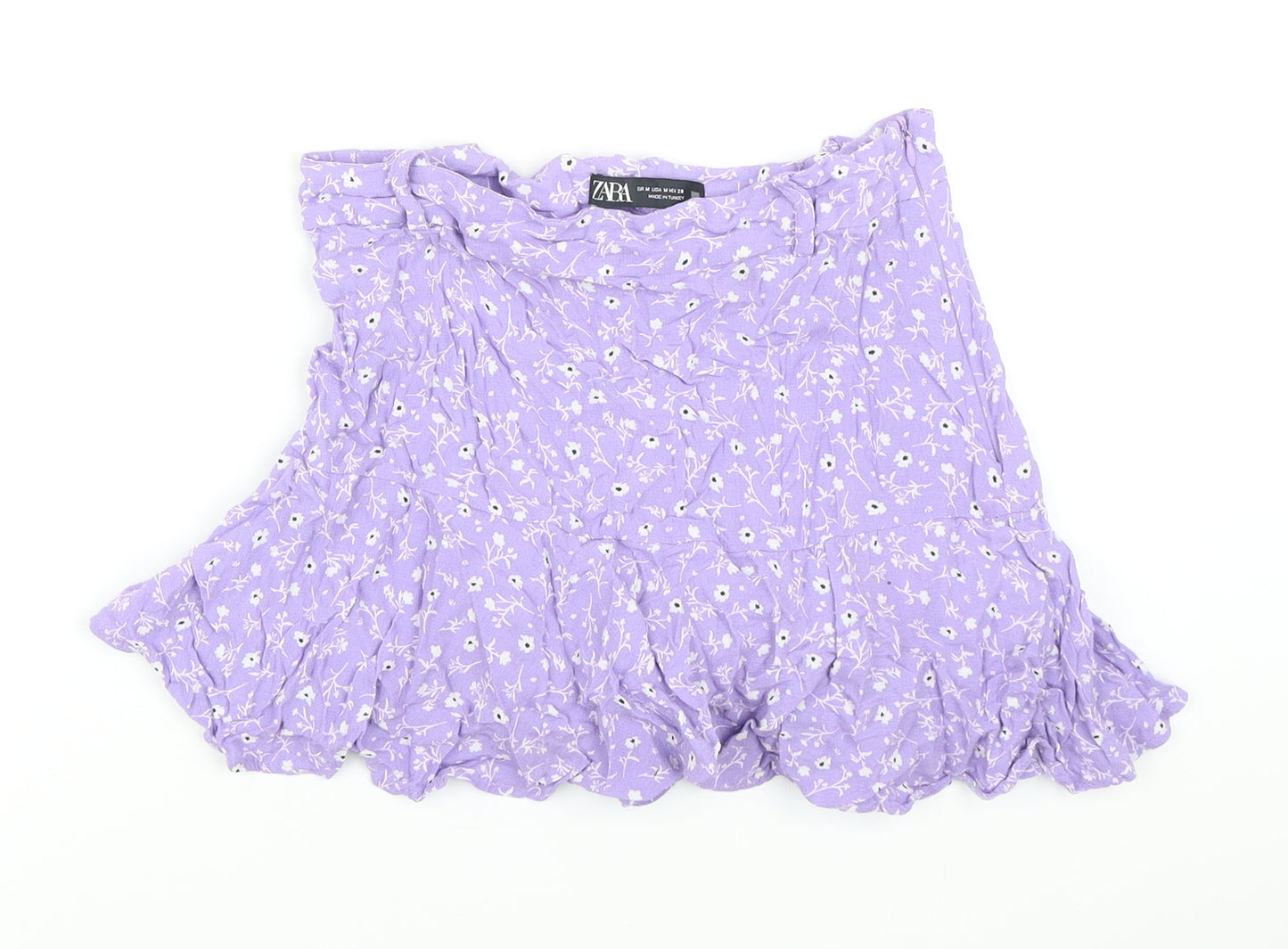 Zara Womens Purple Floral Viscose Mini Skort Size M Regular Zip