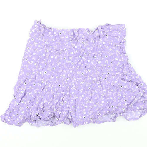 Zara Womens Purple Floral Viscose Mini Skort Size M Regular Zip
