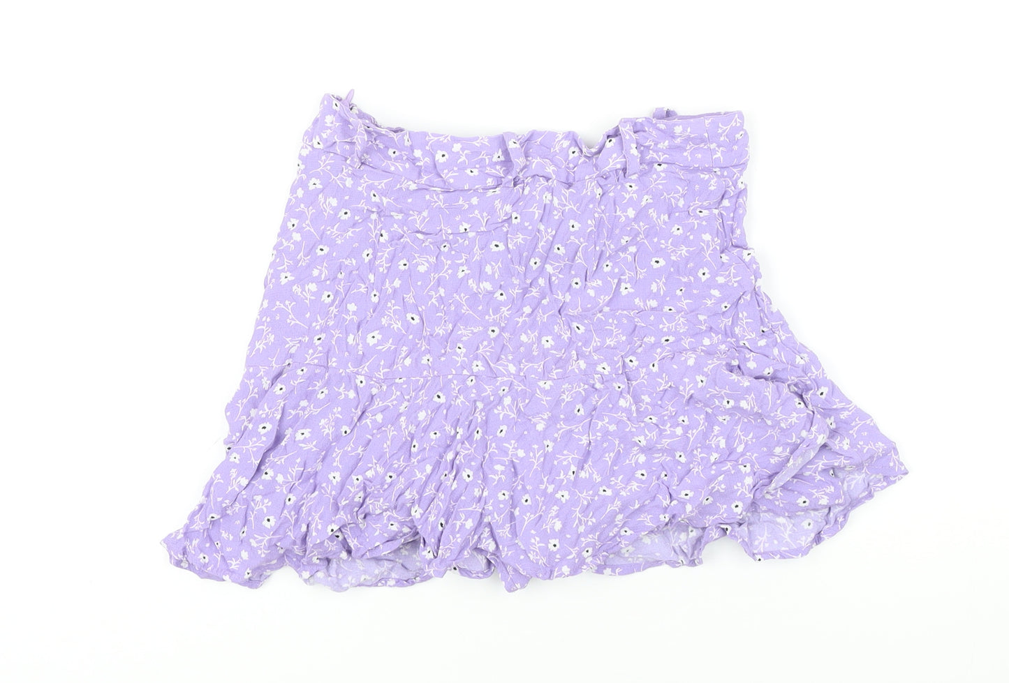 Zara Womens Purple Floral Viscose Mini Skort Size M Regular Zip