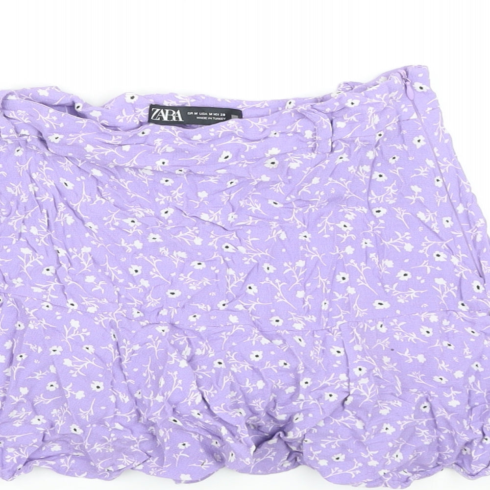 Zara Womens Purple Floral Viscose Mini Skort Size M Regular Zip
