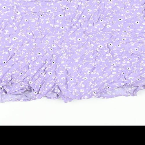 Zara Womens Purple Floral Viscose Mini Skort Size M Regular Zip