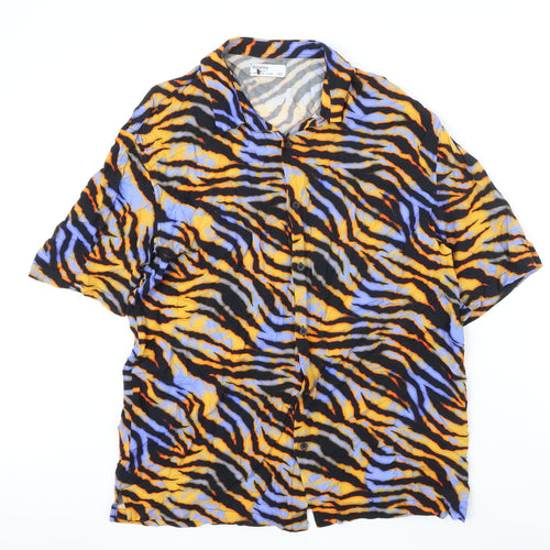 Bershka Womens Multicoloured Animal Print Viscose Basic Blouse Size M Collared