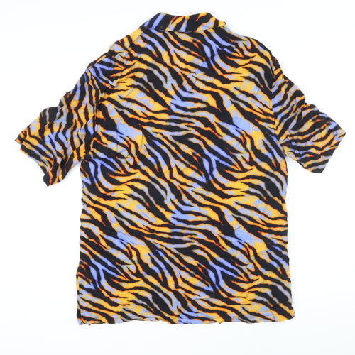 Bershka Womens Multicoloured Animal Print Viscose Basic Blouse Size M Collared