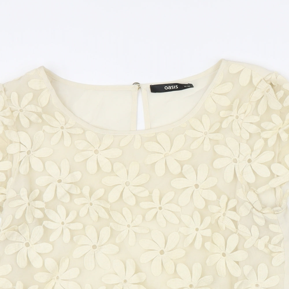 Oasis Womens Ivory Cotton Tunic Blouse Size 10 Scoop Neck