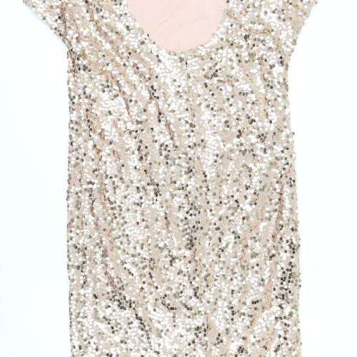 NEXT Womens Pink Polyester Shift Size 10 Scoop Neck - Sequined