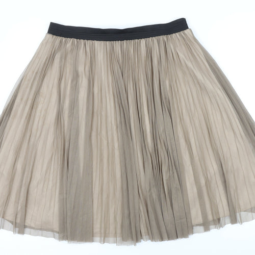 Oasis Womens Beige Polyester Pleated Skirt Size L - Elasticated waist