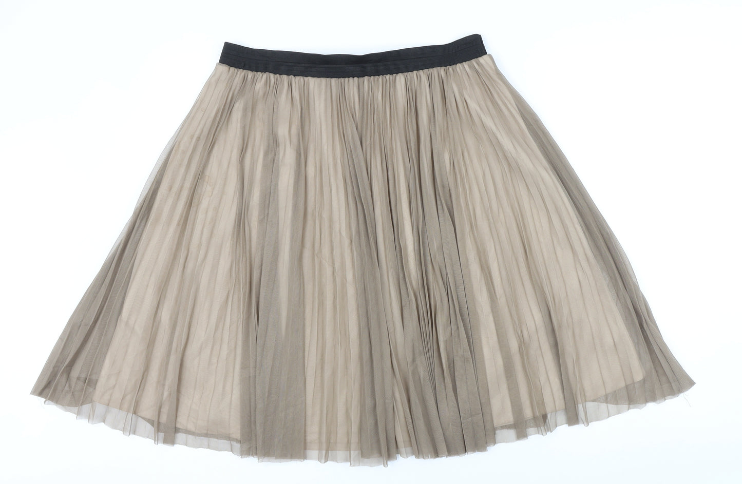 Oasis Womens Beige Polyester Pleated Skirt Size L - Elasticated waist