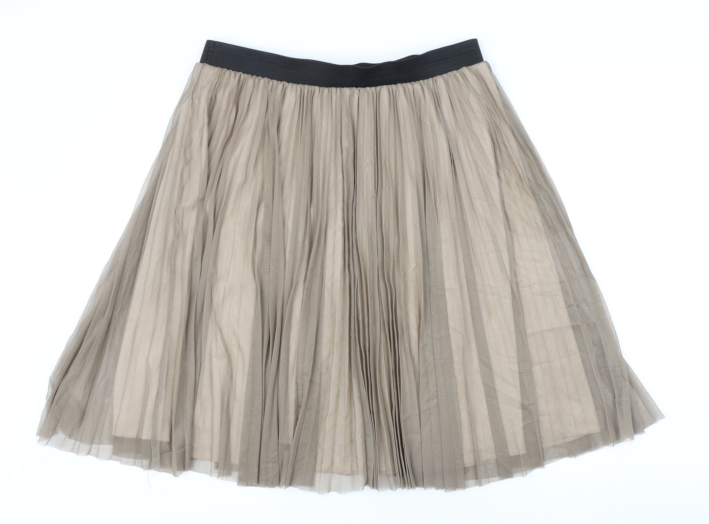 Oasis Womens Beige Polyester Pleated Skirt Size L - Elasticated waist