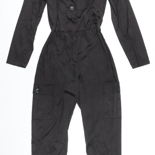 Zara Womens Black Polyester Jumpsuit One-Piece Size S L27 in Button