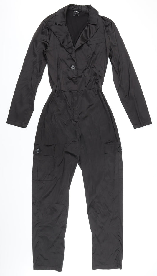 Zara Womens Black Polyester Jumpsuit One-Piece Size S L27 in Button