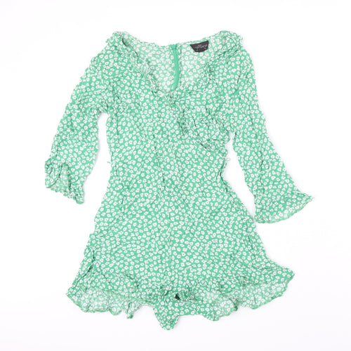 Topshop Womens Green Floral Viscose Playsuit One-Piece Size 8 Zip