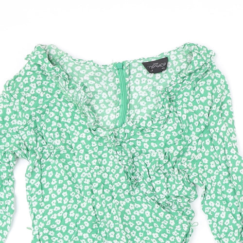 Topshop Womens Green Floral Viscose Playsuit One-Piece Size 8 Zip