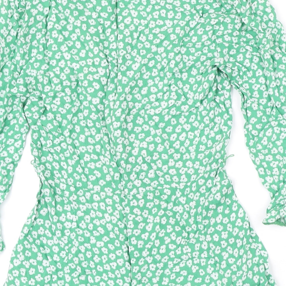 Topshop Womens Green Floral Viscose Playsuit One-Piece Size 8 Zip