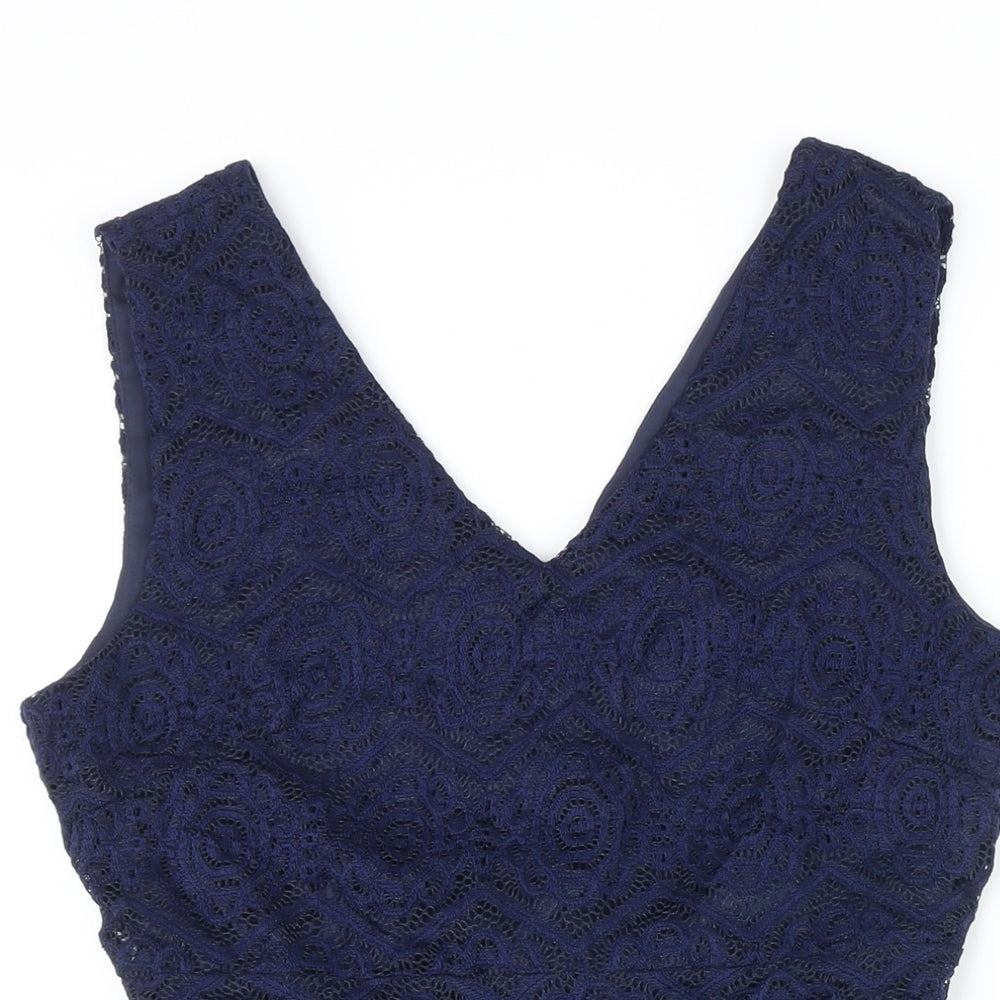 Mela London Womens Blue Polyester A-Line Size 10 V-Neck