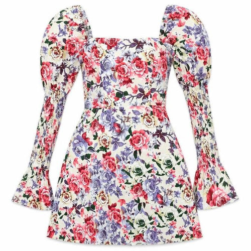 Missguided Womens Multicoloured Floral Cotton A-Line Size 10 Square Neck Zip