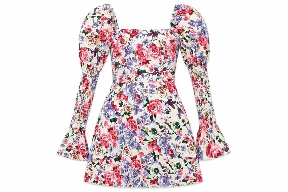 Missguided Womens Multicoloured Floral Cotton A-Line Size 10 Square Neck Zip