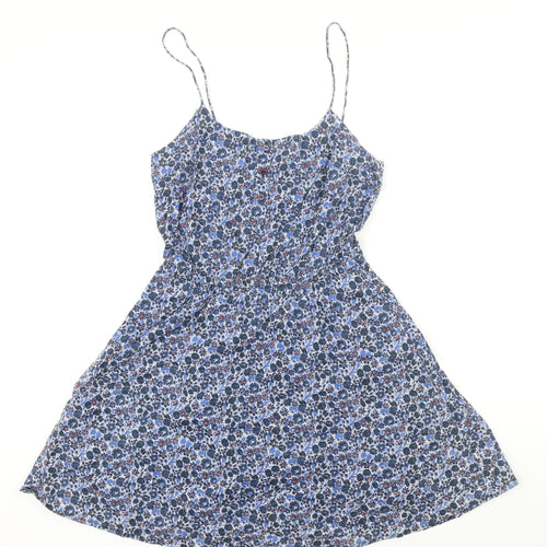 Jack Wills Womens Blue Floral 100% Cotton A-Line Size 6 Sweetheart Button