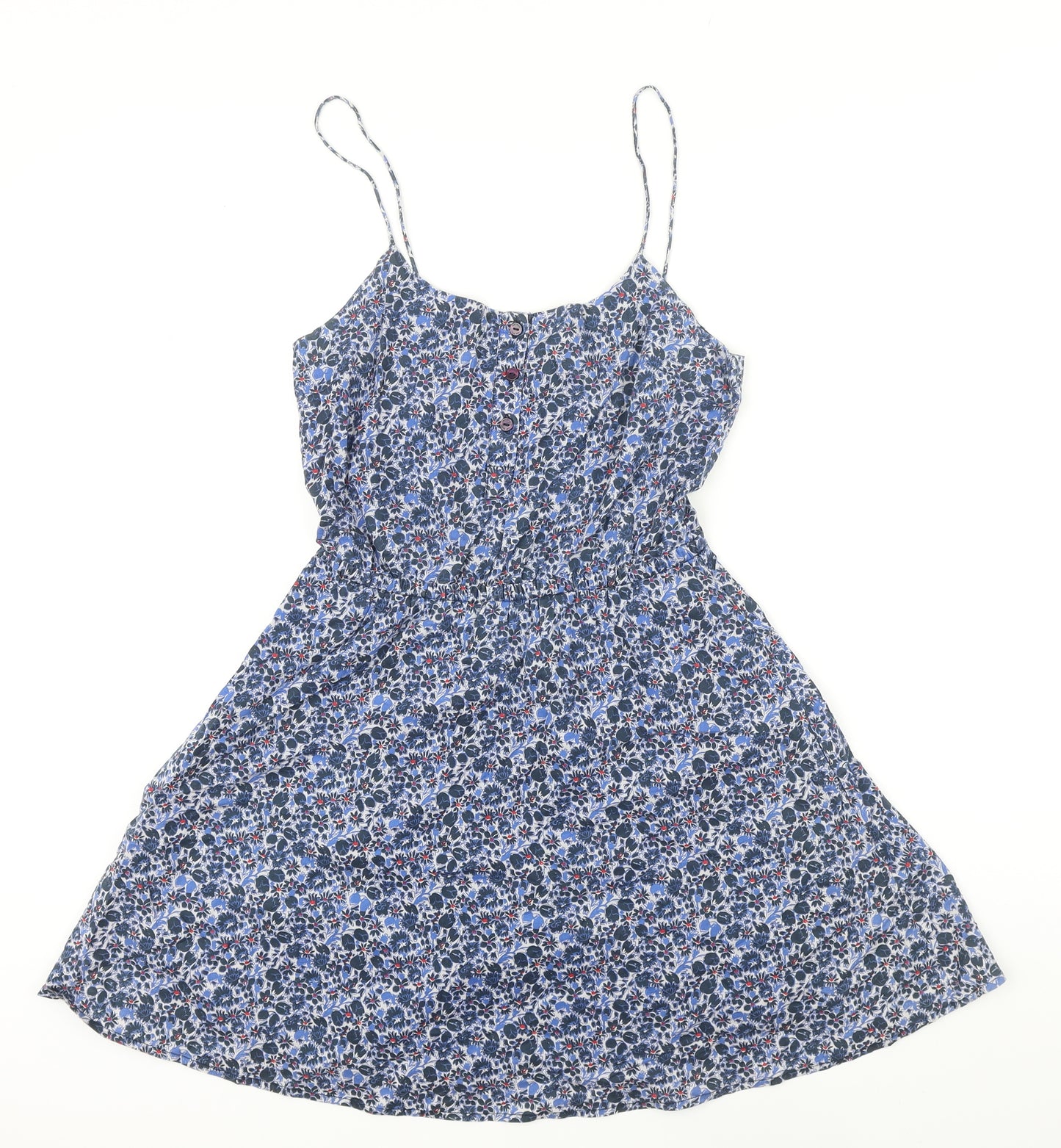 Jack Wills Womens Blue Floral 100% Cotton A-Line Size 6 Sweetheart Button