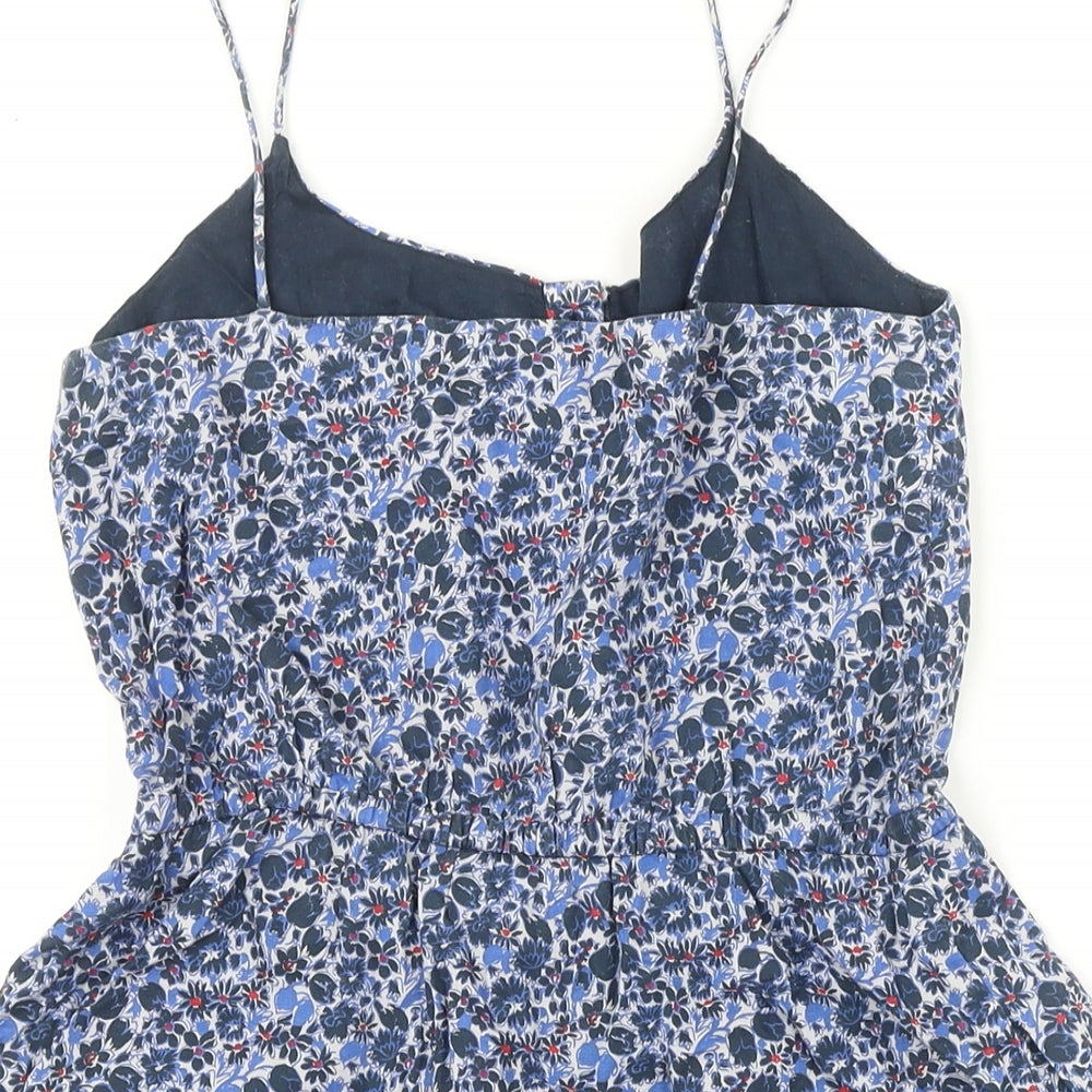 Jack Wills Womens Blue Floral 100% Cotton A-Line Size 6 Sweetheart Button