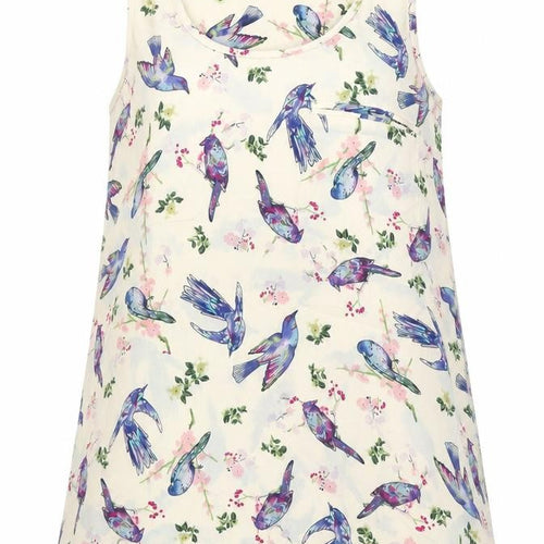 Anmoi Womens Beige Floral Polyester Tunic Blouse Size 8 Round Neck - Birds