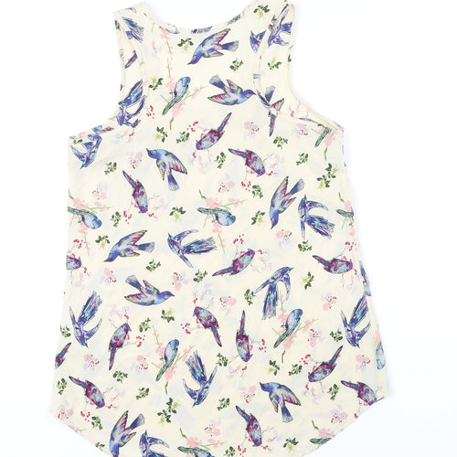 Anmoi Womens Beige Floral Polyester Tunic Blouse Size 8 Round Neck - Birds