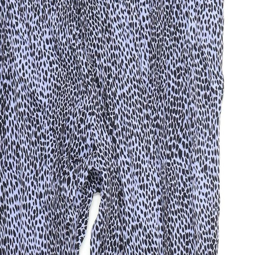 M&S Womens Blue Geometric Viscose Trousers Size 18 L24 in Regular Drawstring - Elasticated waist