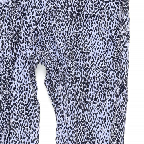 M&S Womens Blue Geometric Viscose Trousers Size 18 L24 in Regular Drawstring - Elasticated waist