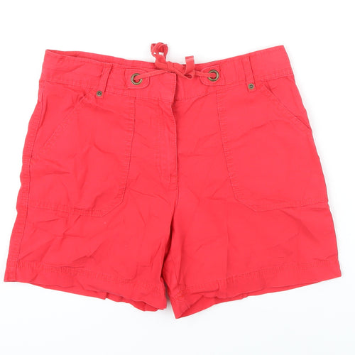 M&S Womens Red 100% Cotton Basic Shorts Size 10 Regular Zip