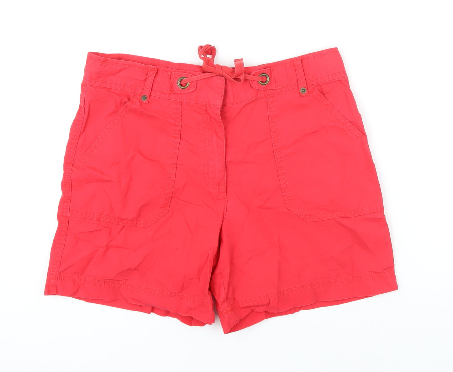 M&S Womens Red 100% Cotton Basic Shorts Size 10 Regular Zip