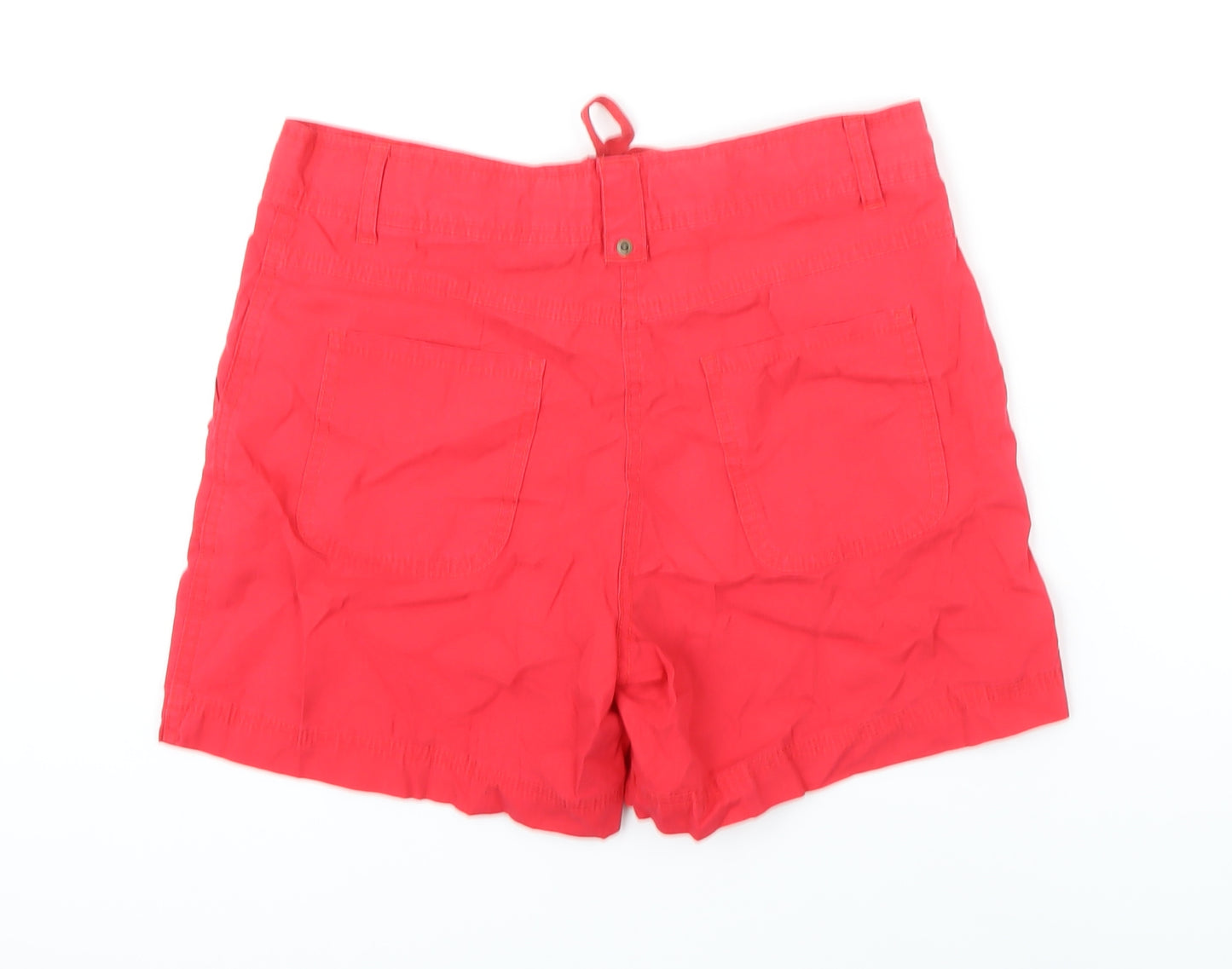 M&S Womens Red 100% Cotton Basic Shorts Size 10 Regular Zip