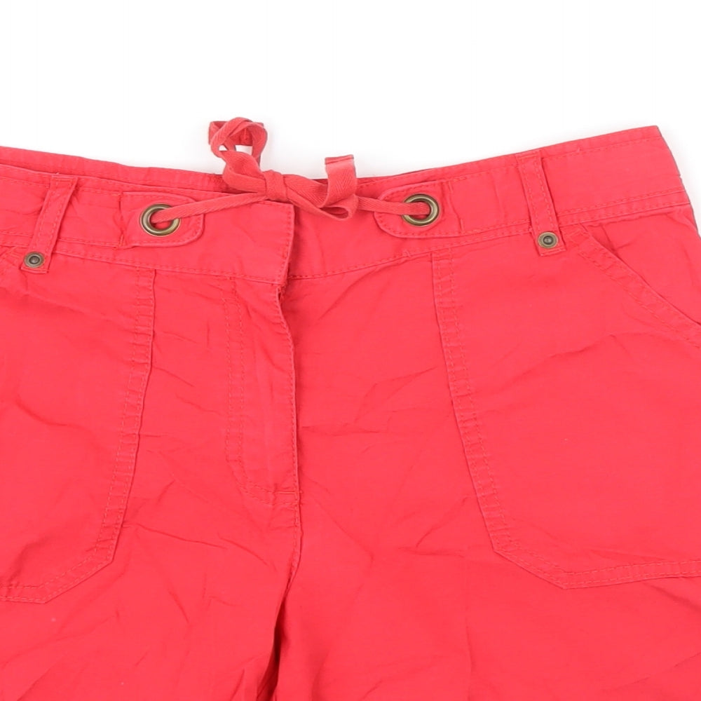 M&S Womens Red 100% Cotton Basic Shorts Size 10 Regular Zip